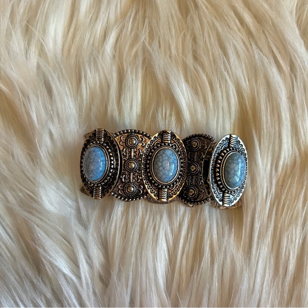 Silver-Tone Bracelet with Light Blue Stone Accents